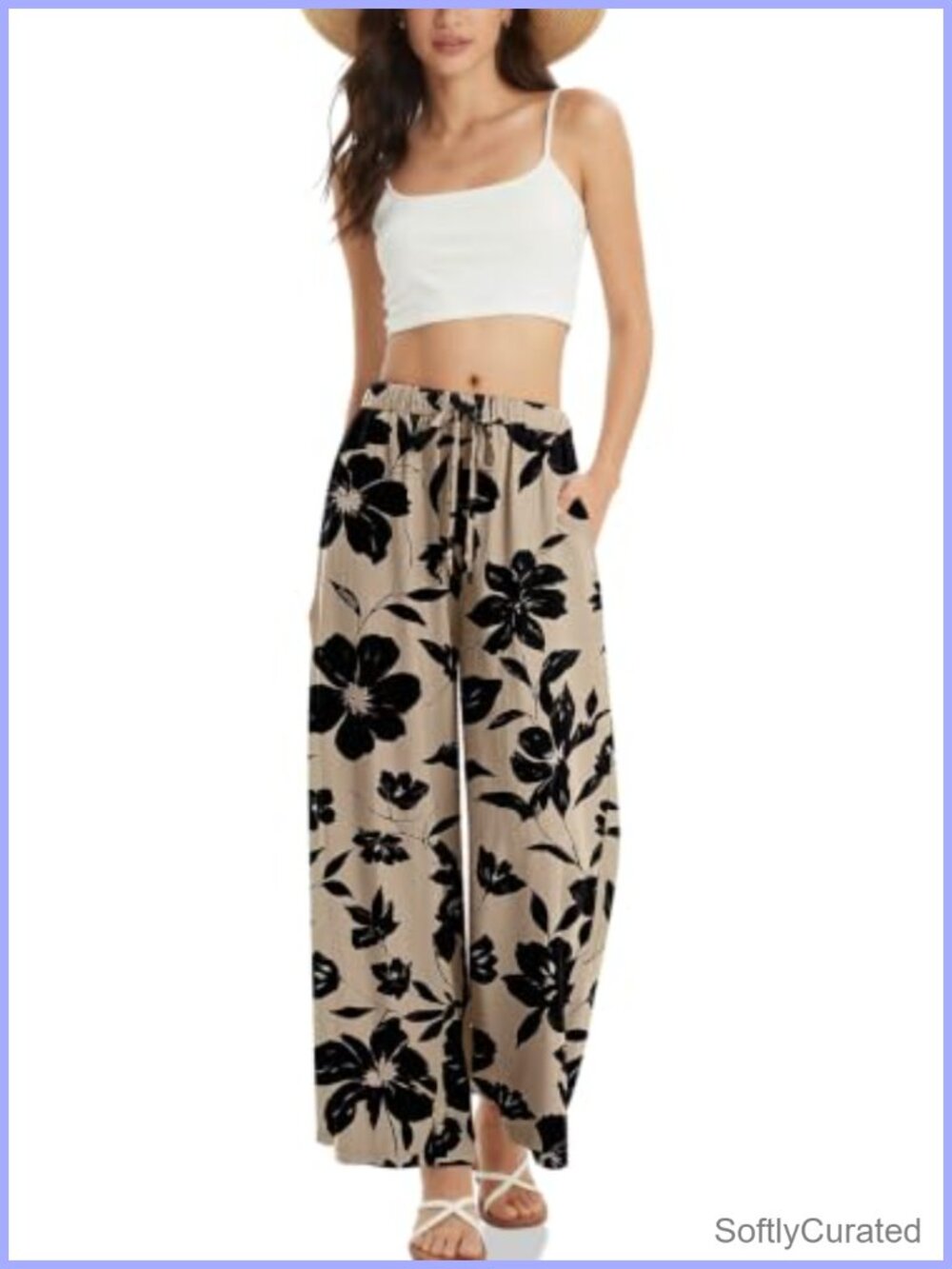 TARSE Linen Wide Leg Palazzo Pants with Pockets Loose Fit Summer Beach